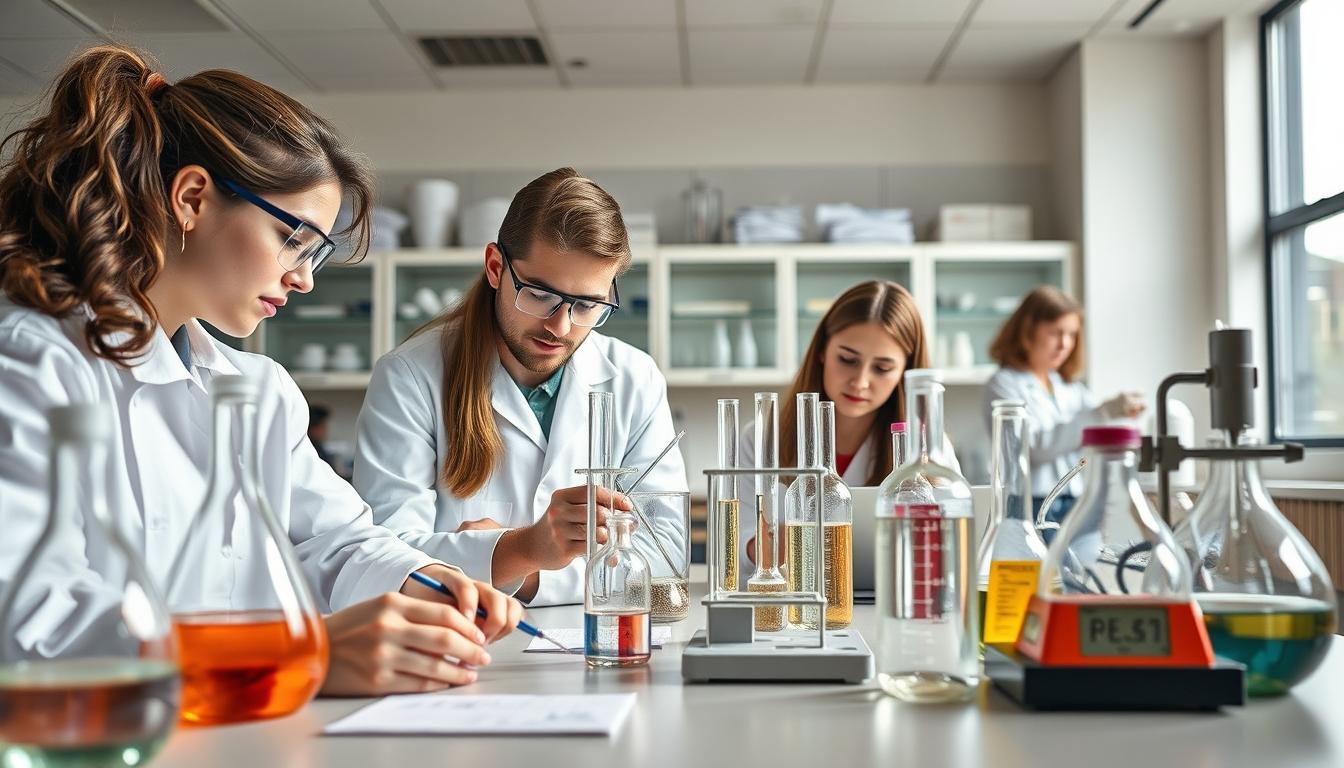 Students studying together in modern classroom